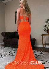 Marjorie |Long Orange Prom Dresses Near Me With Two Piece V Neck Mermaid Sequins Slit - Price #price_variant_lowest# - Orange - PromDressClub